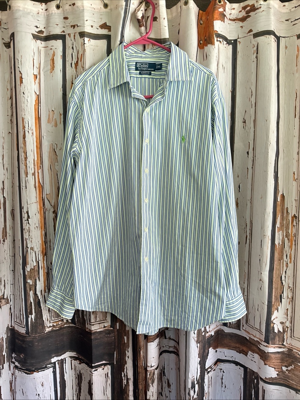 Polo by Ralph Lauren Green & Blue Stripe Men's Dress Shirt xl